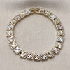 Oro Laminado Solid Bracelet, Gold Filled Style Heart Design, Diamond Cutting Finish, Tricolor, 03.196.0030.07
