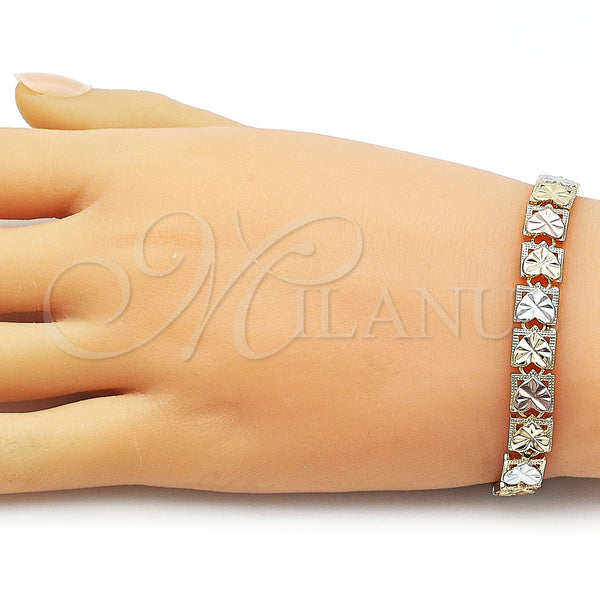Gold Filled Bracelet — Solid Bracelet Heart Design Diamond Cutting Tricolor 03. — alternate product view — SKU 163041 | Oro Laminado brazalete — sólido Bracelet corazón diseño Diamond Cutting Tricolor 03. — SKU 163041