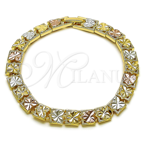 Gold Filled Bracelet — Solid Bracelet Heart Design Diamond Cutting Tricolor 03. — main product view — SKU 163041 | Oro Laminado brazalete — sólido Bracelet corazón diseño Diamond Cutting Tricolor 03. — SKU 163041