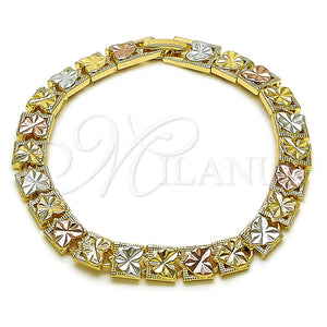 Gold Filled Bracelet — Solid Bracelet Heart Design Diamond Cutting Tricolor 03. — main product view — SKU 163041 | Oro Laminado brazalete — sólido Bracelet corazón diseño Diamond Cutting Tricolor 03. — SKU 163041