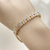 Oro Laminado Solid Bracelet, Gold Filled Style Heart Design, Diamond Cutting Finish, Tricolor, 03.196.0031.07