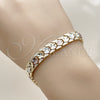Oro Laminado Solid Bracelet, Gold Filled Style Flower Design, Diamond Cutting Finish, Tricolor, 03.196.0032.07