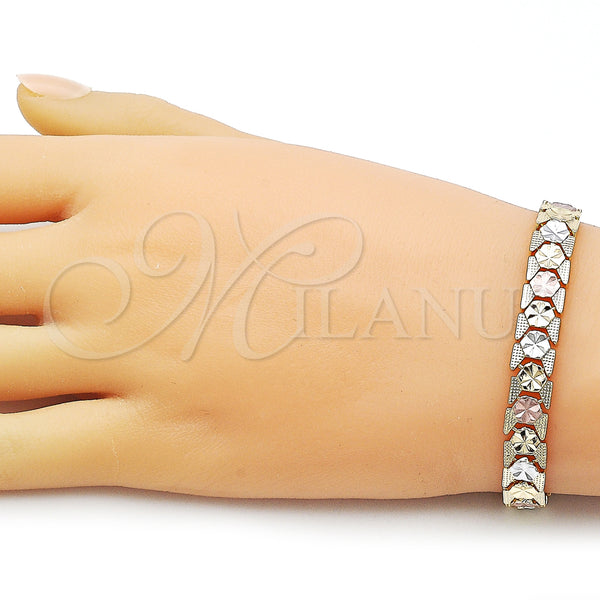 Gold Filled Bracelet — Solid Bracelet Flower Design Diamond Cutting Tricolor 03. — alternate product view — SKU 163043 | Oro Laminado brazalete — sólido Bracelet flor diseño Diamond Cutting Tricolor 03. — SKU 163043
