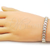 Oro Laminado Solid Bracelet, Gold Filled Style Flower Design, Diamond Cutting Finish, Tricolor, 03.196.0032.07 (08 MM Thickness, 7 Inches Length)