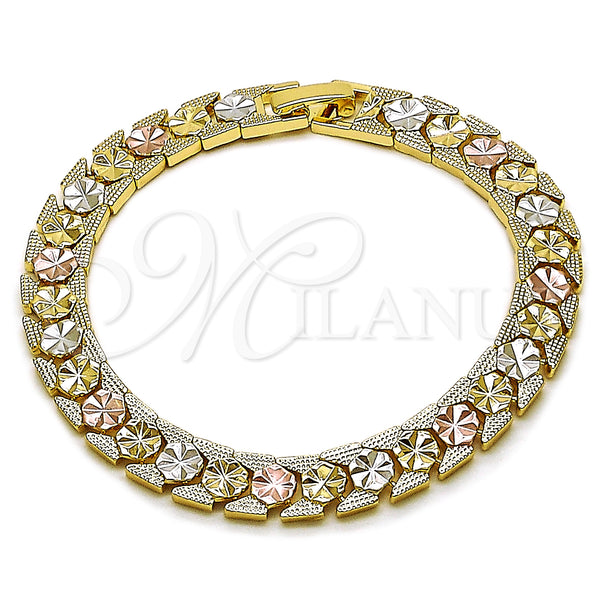 Gold Filled Bracelet — Solid Bracelet Flower Design Diamond Cutting Tricolor 03. — main product view — SKU 163043 | Oro Laminado brazalete — sólido Bracelet flor diseño Diamond Cutting Tricolor 03. — SKU 163043