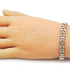 Oro Laminado Solid Bracelet, Gold Filled Style Heart Design, Diamond Cutting Finish, Tricolor, 03.196.0034.07 (08 MM Thickness, 8 Inches Length)