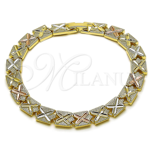 Oro Laminado Solid Bracelet, Gold Filled Style Diamond Cutting Finish, Tricolor, 03.196.0036.07