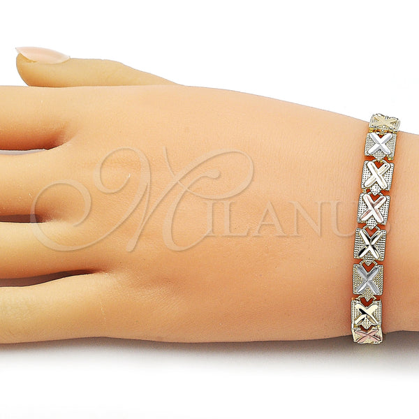 Gold Filled Bracelet — Solid Bracelet Diamond Cutting Tricolor 03. Thickness 7 — alternate product view — SKU 163047 | Oro Laminado brazalete — sólido Bracelet Diamond Cutting Tricolor 03. Thickness 7 — SKU 163047