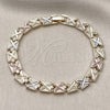 Oro Laminado Solid Bracelet, Gold Filled Style Diamond Cutting Finish, Tricolor, 03.196.0036.07 (Thickness, 7 Inches Length)