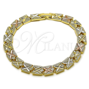 Gold Filled Bracelet — Solid Bracelet Diamond Cutting Tricolor 03. Thickness 7 — main product view — SKU 163047 | Oro Laminado brazalete — sólido Bracelet Diamond Cutting Tricolor 03. Thickness 7 — SKU 163047