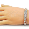 Oro Laminado Fancy Bracelet, Gold Filled Style San Benito Design, with White Micro Pave, Polished, Tricolor, 03.196.0037.07 (09 MM Thickness, 8 Inches Length)