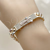Oro Laminado Fancy Bracelet, Gold Filled Style San Benito Design, with White Micro Pave, Polished, Tricolor, 03.196.0037.07 (09 MM Thickness, 8 Inches Length)