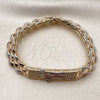 Oro Laminado Fancy Bracelet, Gold Filled Style San Benito Design, with White Micro Pave, Polished, Tricolor, 03.196.0037.07 (09 MM Thickness, 8 Inches Length)