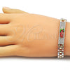Oro Laminado Fancy Bracelet, Gold Filled Style Guadalupe Design, with White Cubic Zirconia, Polished, Tricolor, 03.196.0038.07 (09 MM Thickness, 7 Inches Length)
