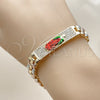 Oro Laminado Fancy Bracelet, Gold Filled Style Guadalupe Design, with White Cubic Zirconia, Polished, Tricolor, 03.196.0038.07 (09 MM Thickness, 7 Inches Length)