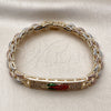 Oro Laminado Fancy Bracelet, Gold Filled Style Guadalupe Design, with White Cubic Zirconia, Polished, Tricolor, 03.196.0038.07 (09 MM Thickness, 7 Inches Length)