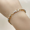 Oro Laminado Fancy Bracelet, Gold Filled Style San Judas and Ball Design, Polished, Tricolor, 03.196.0039.07 (05 MM Thickness, 7 Inches Length)