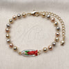 Oro Laminado Fancy Bracelet, Gold Filled Style Guadalupe and Ball Design, Polished, Tricolor, 03.196.0040.1.07