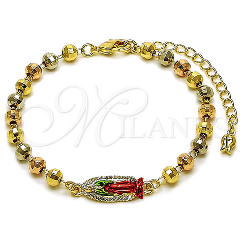 Oro Laminado Fancy Bracelet, Gold Filled Style Guadalupe and Ball Design, Polished, Tricolor, 03.196.0040.1.07