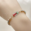 Oro Laminado Fancy Bracelet, Gold Filled Style Guadalupe and Ball Design, Polished, Tricolor, 03.196.0040.1.07 (05 MM Thickness, 7 Inches Length)
