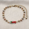 Oro Laminado Fancy Bracelet, Gold Filled Style Guadalupe and Ball Design, Polished, Tricolor, 03.196.0040.1.07 (05 MM Thickness, 7 Inches Length)