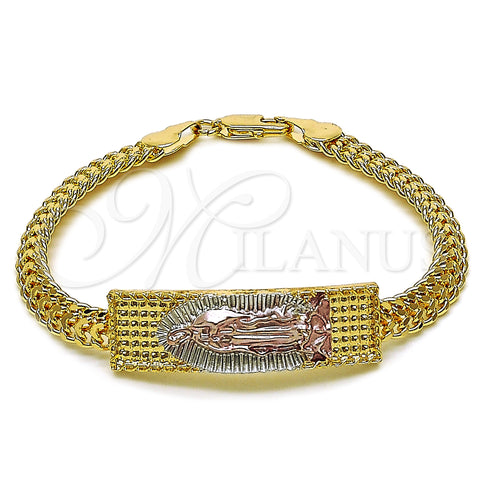 Oro Laminado Fancy Bracelet, Gold Filled Style Polished, Tricolor, 03.196.0041.08 (Thickness, 8 Inches Length)
