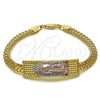 Oro Laminado Fancy Bracelet, Gold Filled Style Polished, Tricolor, 03.196.0041.08 (Thickness, 8 Inches Length)
