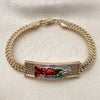 Oro Laminado Fancy Bracelet, Gold Filled Style Guadalupe Design, Polished, Tricolor, 03.196.0041.1.08