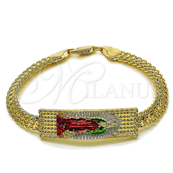 Oro Laminado Fancy Bracelet, Gold Filled Style Guadalupe Design, Polished, Tricolor, 03.196.0041.1.08 (Thickness, 8 Inches Length)