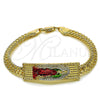 Oro Laminado Fancy Bracelet, Gold Filled Style Guadalupe Design, Polished, Tricolor, 03.196.0041.1.08 (Thickness, 8 Inches Length)