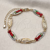 Oro Laminado Fancy Bracelet, Gold Filled Style Guadalupe Design, Polished, Tricolor, 03.196.0042.07 (Thickness, 7 Inches Length)