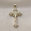 Oro Laminado Religious Pendant, Gold Filled Style Crucifix Design, with White Cubic Zirconia, Polished, Golden Finish, 05.284.0025