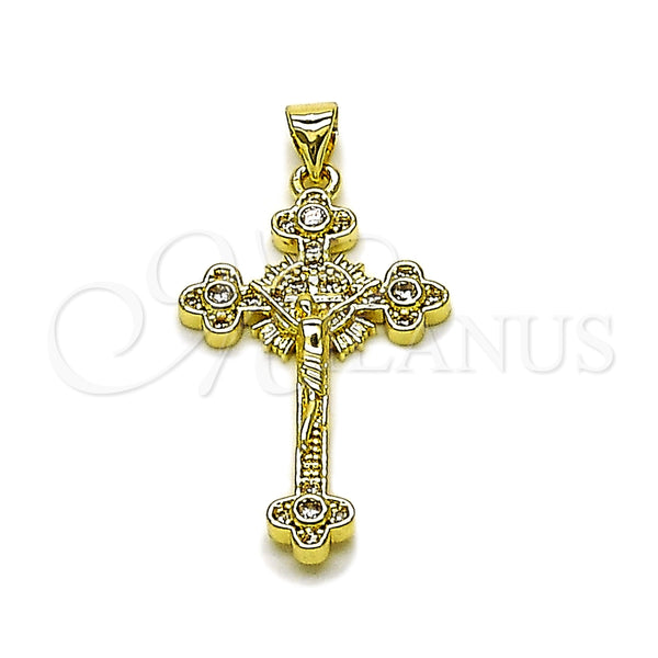Oro Laminado Religious Pendant, Gold Filled Style Crucifix Design, with White Cubic Zirconia, Polished, Golden Finish, 05.284.0025