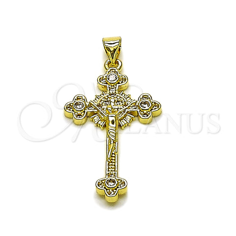 Oro Laminado Religious Pendant, Gold Filled Style Crucifix Design, with White Cubic Zirconia, Polished, Golden Finish, 05.284.0025