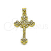 Oro Laminado Religious Pendant, Gold Filled Style Crucifix Design, with White Cubic Zirconia, Polished, Golden Finish, 05.284.0025
