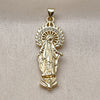 Oro Laminado Religious Pendant, Gold Filled Style Medalla Milagrosa Design, with White Cubic Zirconia, Polished, Golden Finish, 05.284.0026