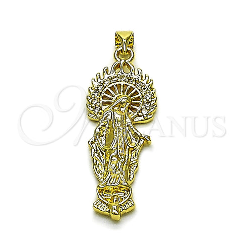 Oro Laminado Religious Pendant, Gold Filled Style Medalla Milagrosa Design, with White Cubic Zirconia, Polished, Golden Finish, 05.284.0026