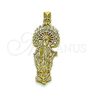 Gold Filled Pendant — Religious Pendant Medalla Milagrosa Design with White Cubic — main product view — SKU 163057 | Oro Laminado dije — Religious Pendant Medalla Milagrosa diseño with blanco Cubic — SKU 163057