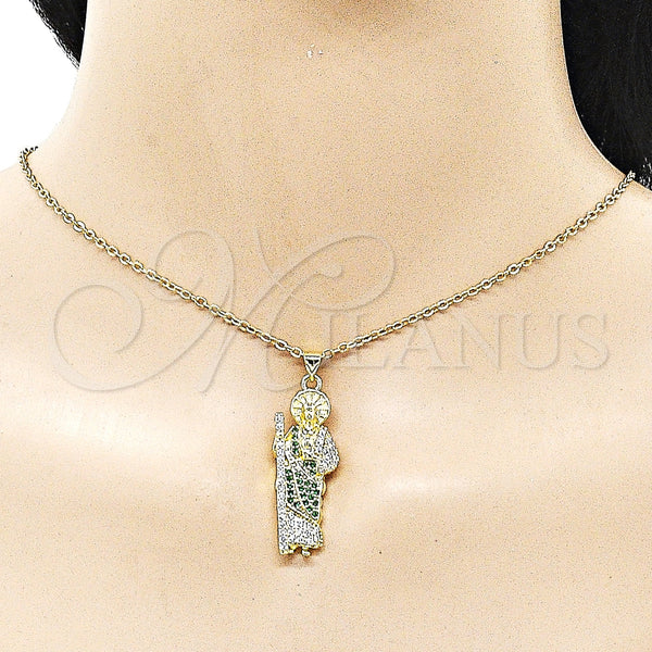 Gold Filled Pendant — Religious Pendant San Judas Design with Green and — alternate product view — SKU 163058 | Oro Laminado dije — Religious Pendant San Judas diseño with Green and — SKU 163058