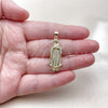 Oro Laminado Religious Pendant, Gold Filled Style Guadalupe Design, with White Cubic Zirconia, Polished, Golden Finish, 05.284.0028
