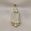 Oro Laminado Religious Pendant, Gold Filled Style Guadalupe Design, with White Cubic Zirconia, Polished, Golden Finish, 05.284.0028