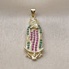Oro Laminado Religious Pendant, Gold Filled Style Guadalupe Design, with Multicolor Cubic Zirconia, Polished, Golden Finish, 05.284.0028.1