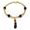 Oro Laminado Fancy Bracelet, Gold Filled Style Figa Hand and Mariner Design, with Black Crystal, Polished, Golden Finish, 03.213.0228.06 (03 MM Thickness, 6 Inches Length)