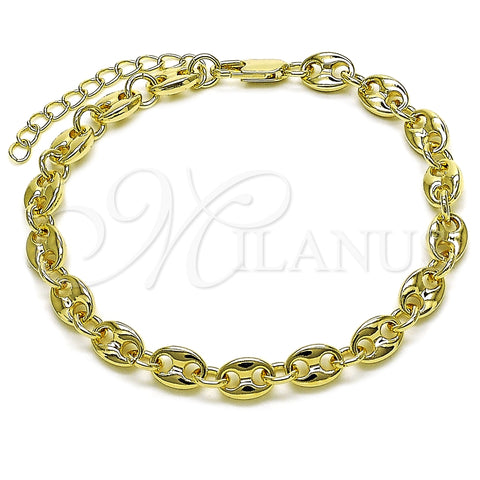 Oro Laminado Fancy Anklet, Gold Filled Style Puff Mariner Design, Polished, Golden Finish, 03.213.0412.10