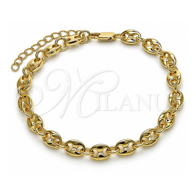 Oro Laminado Fancy Anklet, Gold Filled Style Puff Mariner Design, Polished, Golden Finish, 04.213.0375.10 (07 MM Thickness, 10 Inches Length)
