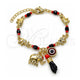 Oro Laminado Charm Bracelet, Gold Filled Style Elephant and Figa Hand Design, with Black Crystal, Polished, Golden Finish, 03.213.0413.06 (Thickness, 6 Inches Length)