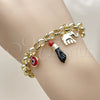 Oro Laminado Charm Bracelet, Gold Filled Style Elephant and Figa Hand Design, Polished, Golden Finish, 03.213.0414.07