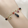 Oro Laminado Charm Bracelet, Gold Filled Style Figa Hand and Elephant Design, with Black Crystal, Polished, Golden Finish, 03.213.0415.07 (04 MM Thickness, 7 Inches Length)