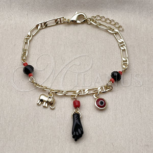 Gold Filled Bracelet — Charm Bracelet Figa Hand and Elephant Design with — main product view — SKU 163065 | Oro Laminado brazalete — Charm Bracelet Figa Hand and Elephant diseño with — SKU 163065