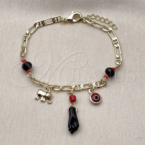 Gold Filled Bracelet — Charm Bracelet Figa Hand and Elephant Design with — main product view — SKU 163065 | Oro Laminado brazalete — Charm Bracelet Figa Hand and Elephant diseño with — SKU 163065